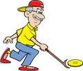 Cartoon senior citizen playing shuffleboard. Royalty Free Stock Photo