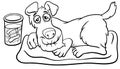 Cartoon senior dog with dentures in a glass coloring page Royalty Free Stock Photo