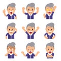 Cartoon a senior man faces showing different emotions