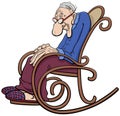 Cartoon senior in the rocking chair comic character