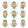 Cartoon a senior woman faces showing different emotions