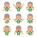 Cartoon senior woman faces showing different emotions