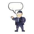 cartoon sensible business man in bowler hat with speech bubble Royalty Free Stock Photo