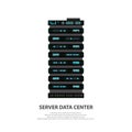 Cartoon server data center icon in flat style isolated on white. Big data computer rack for cloud workstation. Vector