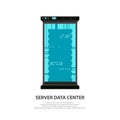 Cartoon server data center icon in flat style isolated on white. Big data computer rack for cloud workstation. Vector