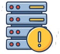 Cartoon Server Rack with Yellow Warning Sign Indicating System Error or Network Alert Royalty Free Stock Photo