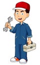 Cartoon serviceman holding tool box Royalty Free Stock Photo