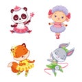 Cartoon set animals little ballerinas