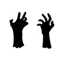 Cartoon set of black halloween holiday silhouette elements of hands isolated on white background. Royalty Free Stock Photo