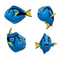 Cartoon Set of Blue Tang Fish