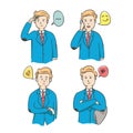 Cartoon set Businessman character in acting different emotions poses design Royalty Free Stock Photo