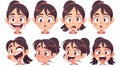 Cartoon set of child mouth animations. Girl with different expressions and lips poses in different pronunciations of Royalty Free Stock Photo