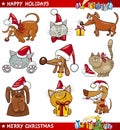 Cartoon Set of Christmas Cats and Dogs