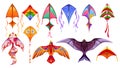 Cartoon set of colorful kites isolated on white Royalty Free Stock Photo