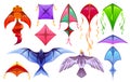 Cartoon set of colorful kites isolated on white Royalty Free Stock Photo