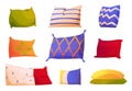 Cartoon set of colorful pillows isolated on white