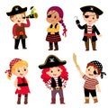Cartoon set of cute kids dressed in pirate costumes