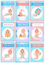 Cartoon Set with Cute Little Babies in Diaper