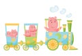 Cartoon set with different animals on trains. Pigs. Flat vector elements for postcard, book or print Royalty Free Stock Photo