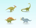 Cartoon set of dinosaurs. Collection of cute dinosaur icons. Colored vector herbivores. Flat vector illustration Royalty Free Stock Photo