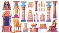 A cartoon set of Egyptian temple interior design elements isolated on white background. The set includes an ancient Royalty Free Stock Photo