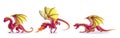 Cartoon set of fairytale dragon with fire breath