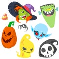 Cartoon set of Halloween symbVector illustration