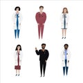 Cartoon set of hand drawn isolated charachters diverse multiple nationalities adult doctors. Black, asian, caucasion Royalty Free Stock Photo