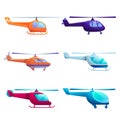 Cartoon set of helicopters isolated on white background,