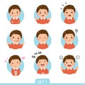 Cartoon set of a little boy in different postures with various emotions. Set 1 of 3