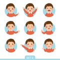 Cartoon set of a little boy in different postures with various emotions. Set 2 of 3