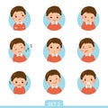 Cartoon set of a little boy in different postures with various emotions. Set 3 of 3