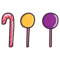 Cartoon set of lollipops on white background.