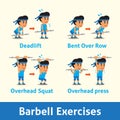 Cartoon set of a man doing barbell exercise step for health Royalty Free Stock Photo