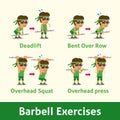 Cartoon set of man doing barbell exercise step for health Royalty Free Stock Photo