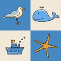 Cartoon set of marine icons. Royalty Free Stock Photo