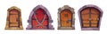 Cartoon set of medieval castle or dungeon doors