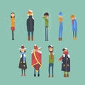 Flat vector set of cartoon freezing men and women. Cold, snowy and rainy weather. Flat people characters dressed in warm Royalty Free Stock Photo