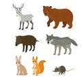 Cartoon set: northern deer bear boar wolf rabbit squirrel mouse