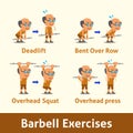 Cartoon set of old man doing barbell exercise step for health Royalty Free Stock Photo