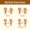 Cartoon set of old man doing barbell exercise step for health and fitness Royalty Free Stock Photo