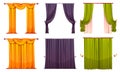 Cartoon set of open and closed curtains on white