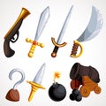 Cartoon set of pirate weapons mediaevalism. Vector illustration. Royalty Free Stock Photo