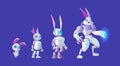 Cartoon set of rabbit robot evolution levels