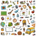 Cartoon set of school objects. Collection of stationery