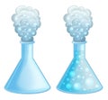 Cartoon set of science glass tubes with some chemical reaction Royalty Free Stock Photo