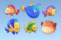 Cartoon set of sea fish isolated on background