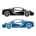 Cartoon set of silhouettes of exclusive sports cars. Vector illustration of modern luxury transport for sticker Royalty Free Stock Photo