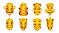 Cartoon set of totem tiki masks on white Royalty Free Stock Photo