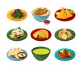 Cartoon set of traditional indian food in different dishes Royalty Free Stock Photo